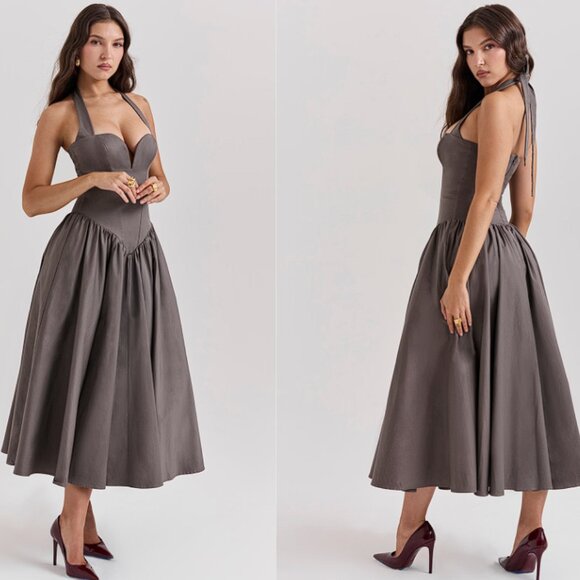 House of CB ‘Coquette' Smoke Halter Midi Dress NWOT - Picture 5 of 11